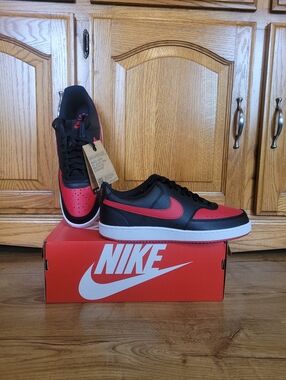 Nike Mens Size 11.5 Court Vision Lo NN Shoes Black Red White Sneakers FJ0685-010